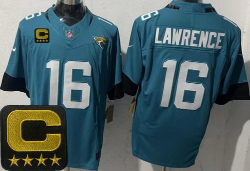 Jacksonville Jaguars #16 Trevor Lawrence Limited Green Captain Patch FUSE Vapor Jersey