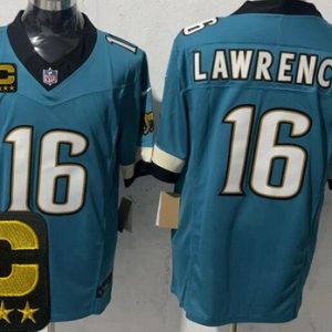 Jacksonville Jaguars #16 Trevor Lawrence Limited Green Throwback Captain Patch FUSE Vapor Jersey