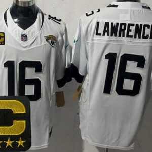 Jacksonville Jaguars #16 Trevor Lawrence Limited White Captain Patch FUSE Vapor Jersey
