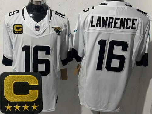 Jacksonville Jaguars #16 Trevor Lawrence Limited White Captain Patch FUSE Vapor Jersey
