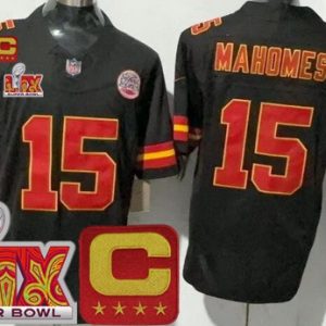 Kansas City Chiefs #15 Patrick Mahomes Limited Black C Patch Super Bowl LIX FUSE Vapor Jersey