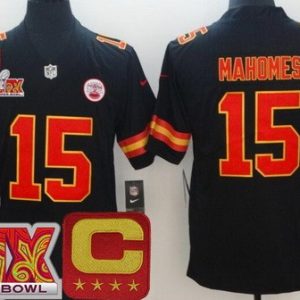 Kansas City Chiefs #15 Patrick Mahomes Limited Black C Patch Super Bowl LIX Vapor Jersey