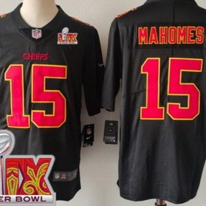 Kansas City Chiefs #15 Patrick Mahomes Limited Black Fashion Super Bowl LIX Vapor Jersey
