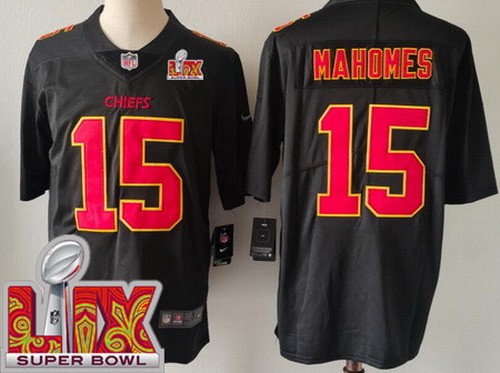 Kansas City Chiefs #15 Patrick Mahomes Limited Black Fashion Super Bowl LIX Vapor Jersey