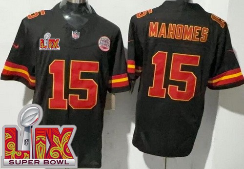 Kansas City Chiefs #15 Patrick Mahomes Limited Black Super Bowl LIX FUSE Vapor Jersey