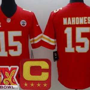 Kansas City Chiefs #15 Patrick Mahomes Limited Red C Patch Super Bowl LIX Vapor Jersey