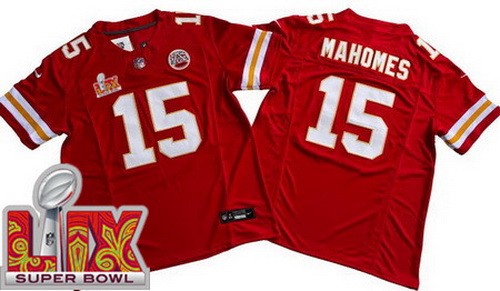 Kansas City Chiefs #15 Patrick Mahomes Limited Red Super Bowl LIX FUSE Vapor Jersey