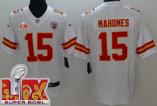 Kansas City Chiefs #15 Patrick Mahomes Limited White Super Bowl LIX Vapor Jersey