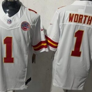 Kansas City Chiefs #1 Xavier Worthy Limited White FUSE Vapor Jersey