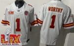 Kansas City Chiefs #1 Xavier Worthy Limited White Super Bowl LIX FUSE Vapor Jersey