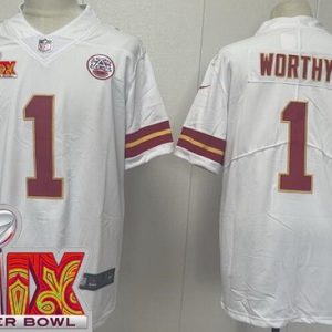 Kansas City Chiefs #1 Xavier Worthy Limited White Super Bowl LIX Vapor Jersey