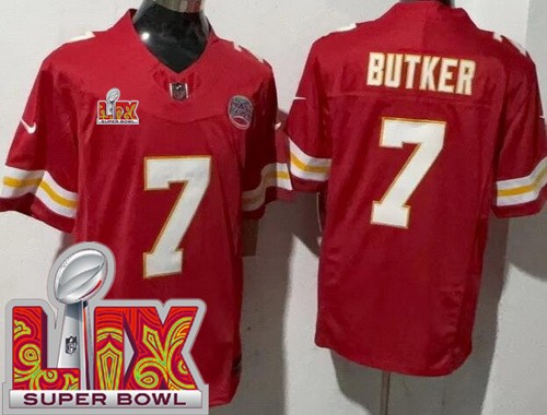 Kansas City Chiefs #7 Harrison Butker Limited Red Super Bowl LIX FUSE Vapor Jersey