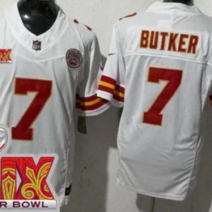 Kansas City Chiefs #7 Harrison Butker Limited White Super Bowl LIX FUSE Vapor Jersey