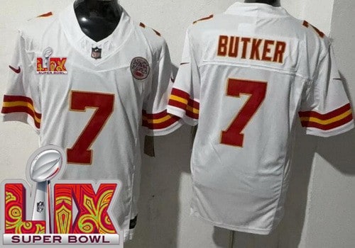 Kansas City Chiefs #7 Harrison Butker Limited White Super Bowl LIX FUSE Vapor Jersey