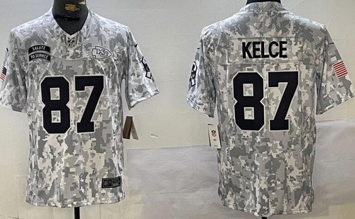 Kansas City Chiefs #87 Travis Kelce Limited Arctic Camo 2024 Salute to Service Jersey