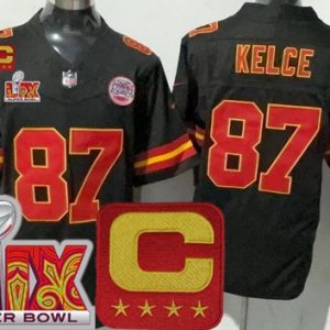 Kansas City Chiefs #87 Travis Kelce Limited Black C Patch Super Bowl LIX FUSE Vapor Jersey