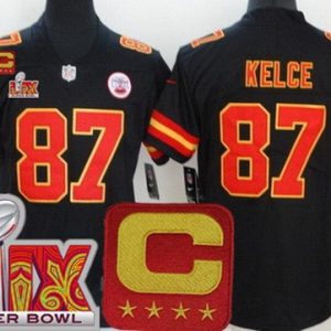 Kansas City Chiefs #87 Travis Kelce Limited Black C Patch Super Bowl LIX Vapor Jersey