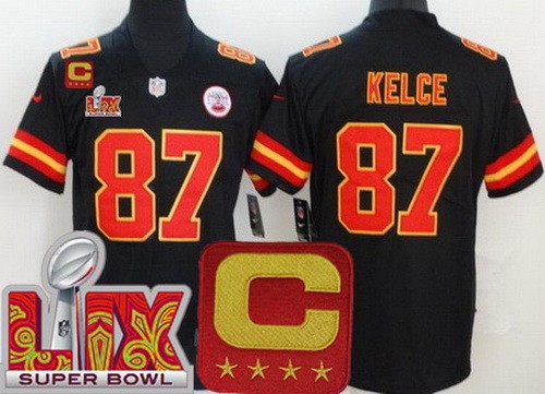 Kansas City Chiefs #87 Travis Kelce Limited Black C Patch Super Bowl LIX Vapor Jersey