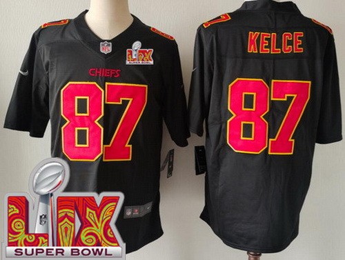 Kansas City Chiefs #87 Travis Kelce Limited Black Fashion Super Bowl LIX Vapor Jersey