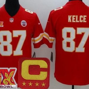 Kansas City Chiefs #87 Travis Kelce Limited Red C Patch Super Bowl LIX Vapor Jersey