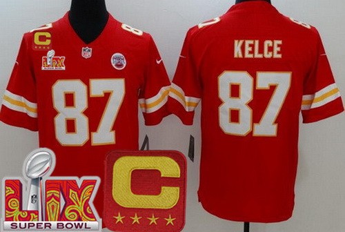 Kansas City Chiefs #87 Travis Kelce Limited Red C Patch Super Bowl LIX Vapor Jersey