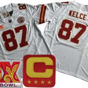 Kansas City Chiefs #87 Travis Kelce Limited White C Patch Super Bowl LIX FUSE Vapor Jersey