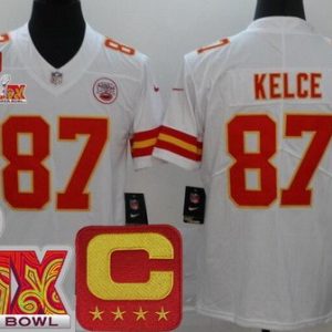 Kansas City Chiefs #87 Travis Kelce Limited White C Patch Super Bowl LIX Vapor Jersey