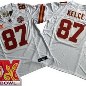 Kansas City Chiefs #87 Travis Kelce Limited White Super Bowl LIX FUSE Vapor Jersey