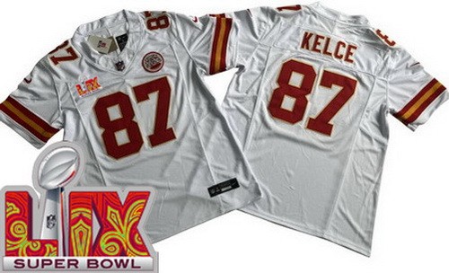 Kansas City Chiefs #87 Travis Kelce Limited White Super Bowl LIX FUSE Vapor Jersey