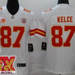Kansas City Chiefs #87 Travis Kelce Limited White Super Bowl LIX Vapor Jersey