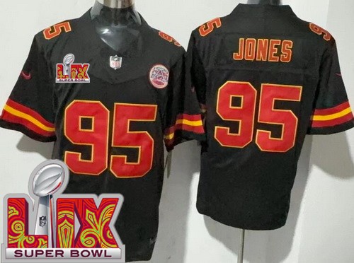 Kansas City Chiefs #95 Chris Jones Limited Black Super Bowl LIX FUSE Vapor Jersey