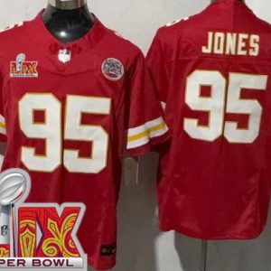 Kansas City Chiefs #95 Chris Jones Limited Red Super Bowl LIX FUSE Vapor Jersey