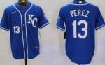 Kansas City Royals #13 Salvador Perez Blue Player Numbe Team Logo Cool Base Jersey