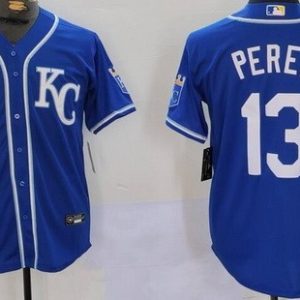 Kansas City Royals #13 Salvador Perez Blue Player Numbe Team Logo Cool Base Jersey