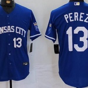Kansas City Royals #13 Salvador Perez Royal Player Numbe Team Logo Cool Base Jersey