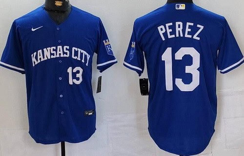 Kansas City Royals #13 Salvador Perez Royal Player Numbe Team Logo Cool Base Jersey