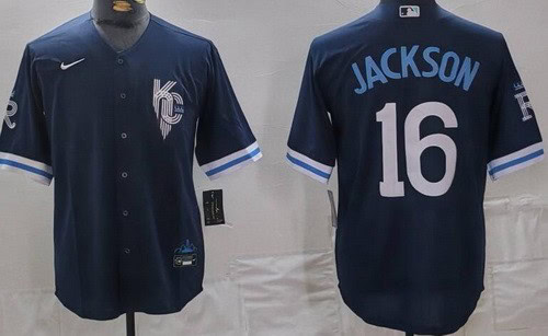 Kansas City Royals #16 Bo Jackson Navy City Cool Base Jersey