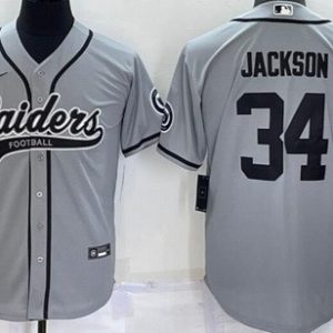 Las Vegas Raiders #34 Bo Jackson Gray Baseball Jersey