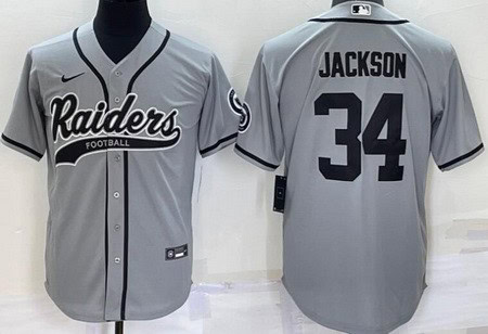 Las Vegas Raiders #34 Bo Jackson Gray Baseball Jersey