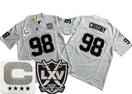Las Vegas Raiders #98 Maxx Crosby Limited White C Patch 65th Season FUSE Vapor Jersey
