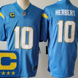 Los Angeles Chargers #10 Justin Herbert Limited Light Blue Captain Patch FUSE Vapor Jersey