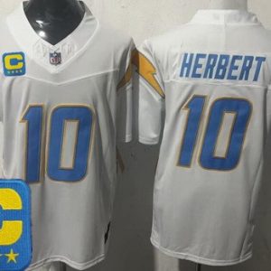 Los Angeles Chargers #10 Justin Herbert Limited White Captain Patch FUSE Vapor Jersey
