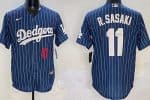 Los Angeles Dodgers #11 Roki Sasaki Blue Stripes Player Number Cool Base Jersey