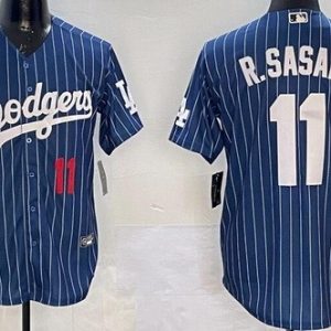 Los Angeles Dodgers #11 Roki Sasaki Blue Stripes Player Number Cool Base Jersey