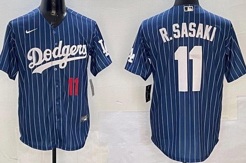 Los Angeles Dodgers #11 Roki Sasaki Blue Stripes Player Number Cool Base Jersey