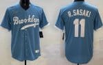 Los Angeles Dodgers #11 Roki Sasaki Light Blue Cooperstown Collection Cool Base Jersey