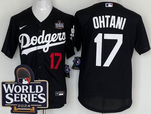 Los Angeles Dodgers #17 Shohei Ohtani Black 2024 World Series Cool Base Jersey