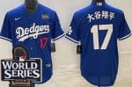 Los Angeles Dodgers #17 Shohei Ohtani Blue Japanese 2024 World Series Cool Base Jersey