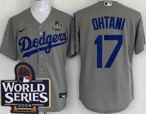 Los Angeles Dodgers #17 Shohei Ohtani Gray 2024 World Series Cool Base Jersey