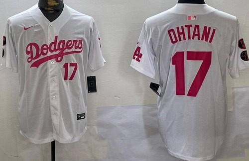 Los Angeles Dodgers #17 Shohei Ohtani White Pink Vin KB Limited Jersey